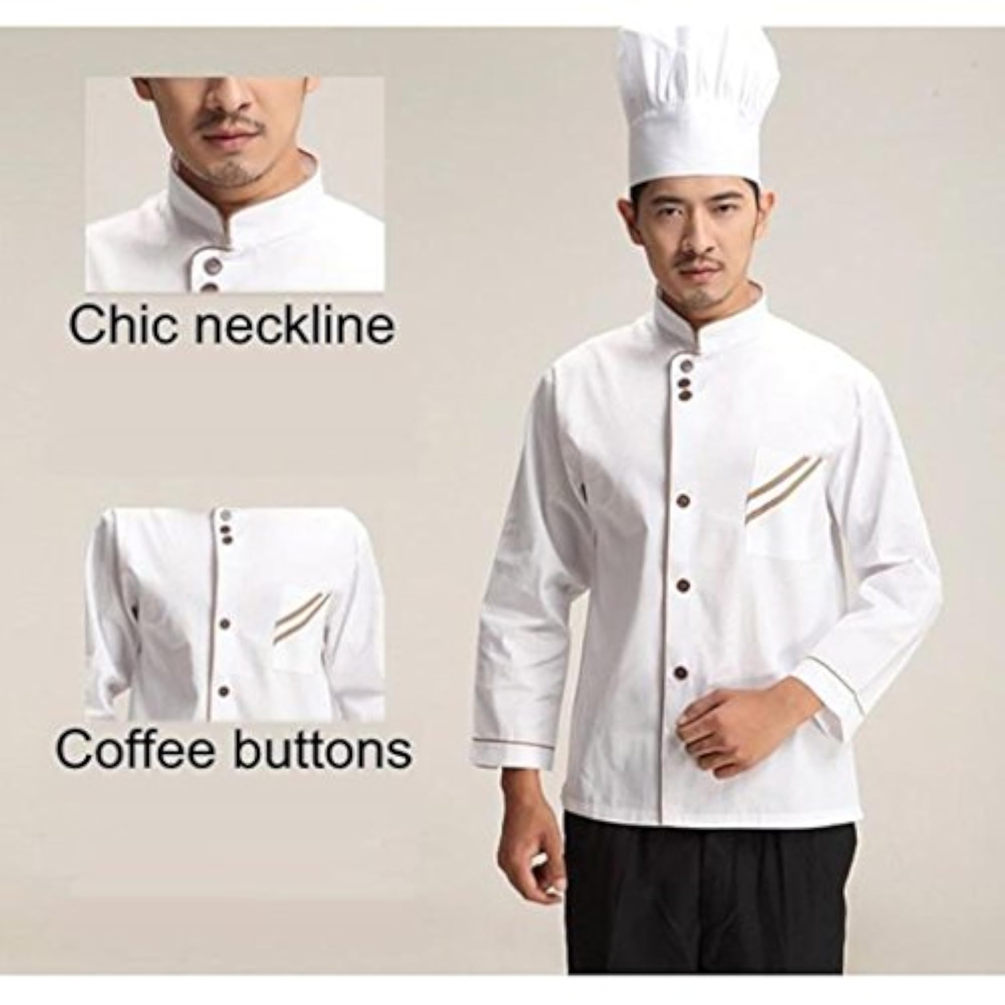 Men's Fashionable Chef Uniform Jacket, Long Sleeves, Size M