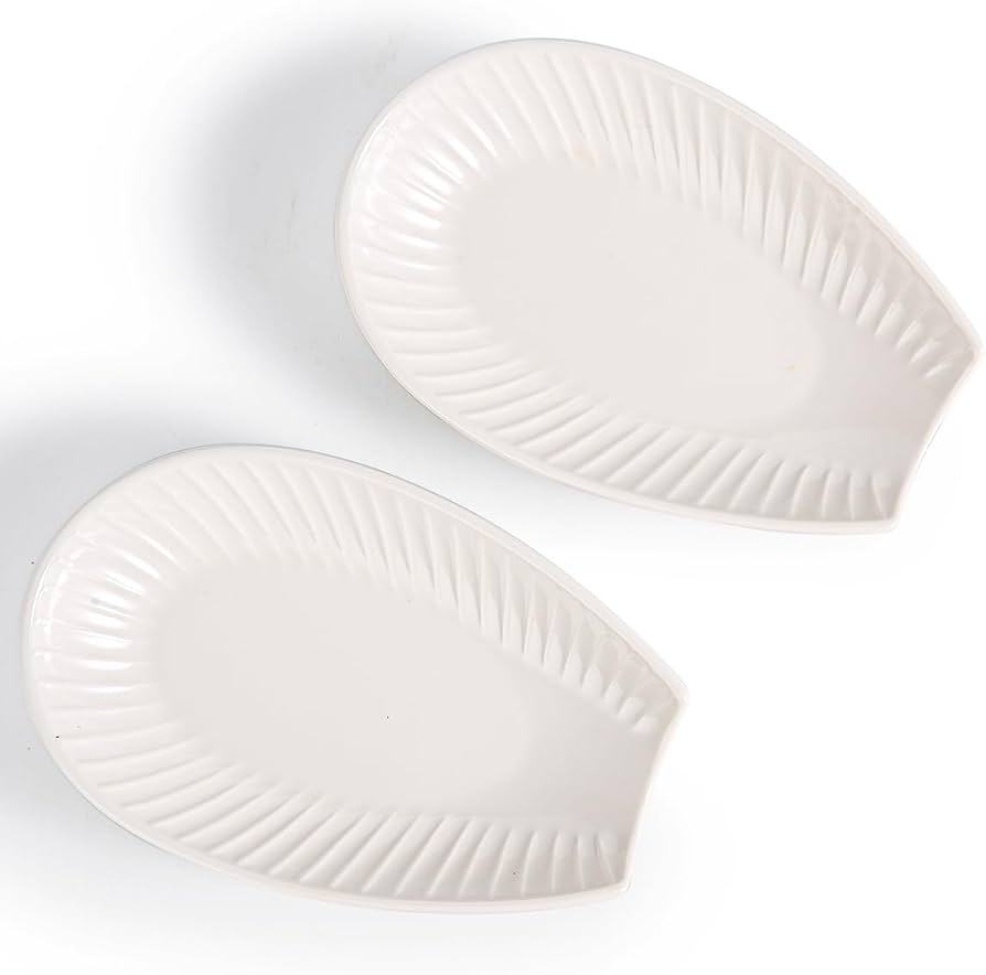 Ceramic Spoon Rest for Stove Top & Kitchen Counter, 6" Large White Spoon Holder for Cooking & Coffee Spoon - Modern Farmhouse Kitchen Décor, Dishwasher-safe, 2 PCS, White