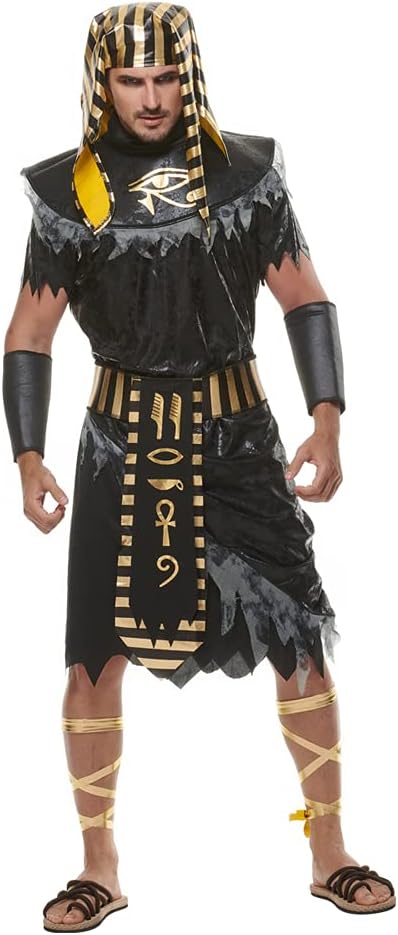 Halloween Black Egyptian Pharaoh Men’s Costume Adult Historical King of Egypt Outfit Headpiece Cosplay Cloth