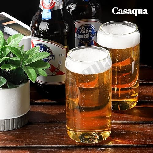 Image of Can Shape Glass Cups with Glass Straw - 510ml, Set of 2, Can Shaped Beer Glass, Drinking Glasses, Iced Coffee Glasses, Whiskey Cocktail Glasses, Juice Water Cup, Glass Tumbler, Beverages Cup