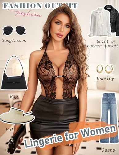 Avidlove Women One Piece Lingerie Sexy Lace Bodysuit Deep V Teddy Babydoll Nightgown XS-XXL4