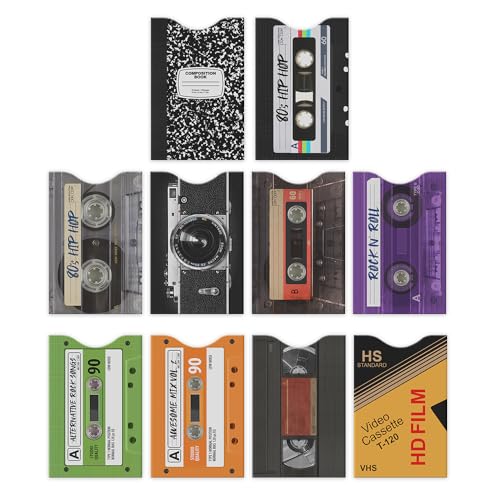WIRESTER Set of 10 RFID Blocking Card Sleeves, Anti-Theft Credit Card Holder, Easy to Recognize, Identity Theft Protection Secure Sleeves Travel Case for Men Women - Cassette Tape