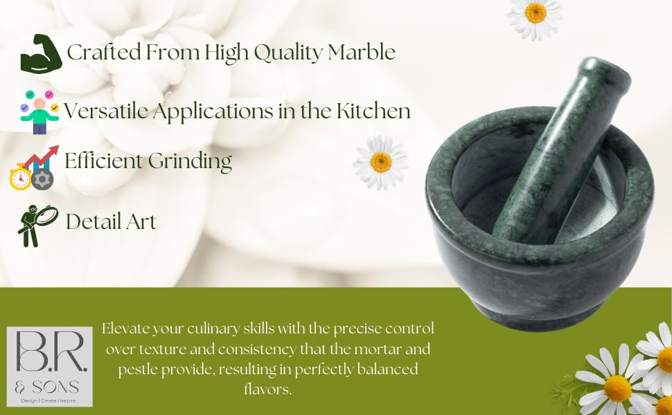 Image of BR AND SONS GREEN Marble Mortar and Pestle Set - 4 Inch Traditional Imam Dasta Kundi Kharal Okhli Khalbatta - Natural Stone Spice Grinder for Kitchen - Indian Masher
