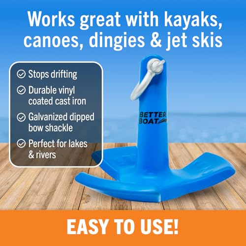 Image of River Anchor 8 lb for Kayaks Canoes Dinghies and Jet Skis, Vinyl Coated | Cast Iron Mushroom Anchor with Bow Shackle for Lakes Rivers Mud, Better Boat
