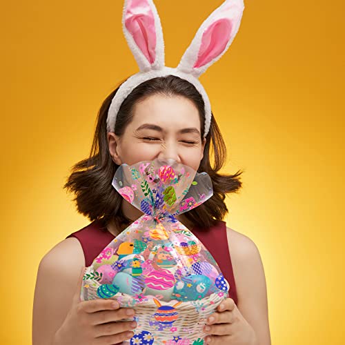 Cellophane Wrap Roll Easter Design（100’ Ft. Long X 32” In. Wide）2.3 Mil Easter Cellophane Bags Thick Crystal Clear With Special Easter Eggs Rabbit Cellophane Bags For Flower Wrapping, Gift Basket Wrap Cellophane For Easter Gift Wrapping #TOP5