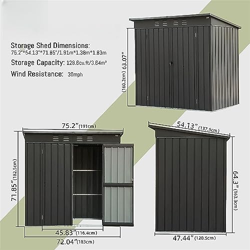 Christopher Knight Home Avonn Backyard Storage Shed with Sloping Roof Galvanized Steel Frame Outdoor Garden Shed Metal Utility Tool Storage Room with Latches and Lockable Door (6x4ft, Dark Gray) by Christopher Knight Home - Image 7