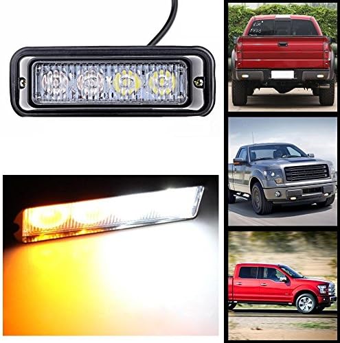 Elecsonix 4 LED 4W Car Vehicle Deck Dash Grille Strobe Warning Light White Amber