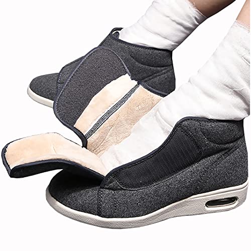 Promenadskor med bred bredd för män,Varma ullstövlar Fritids- Ortopedi Breda fötter Svullna skor Tummen Eversion Mjuk Komfort Justera Diabetiker Återhämtning Promenadskor (Grey a Men 6/Women 7)