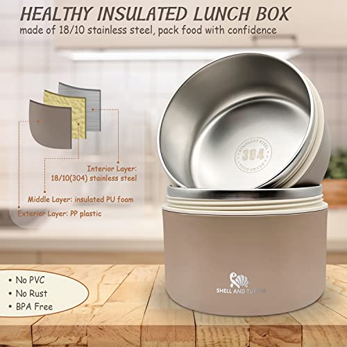 Portable Insulated Lunch Containers, Stainless Steel Bento Box Adult Lunch Box, 47-Oz Stackable Lunch Box Containers With Insulated Lunch Bag, Chopsticks And Spork, 3 Layer, Brown #TOP2
