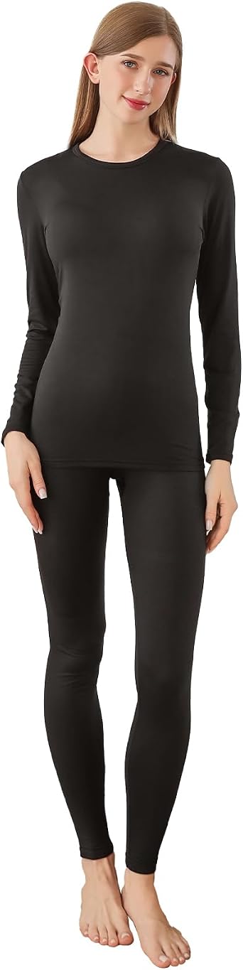 Thermal Underwear for Women Set, Fleece Lined Base Layer Women Top Bottom, Anti Odor Long Johns & Sleeve Shirt
