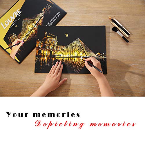 Scratch Rainbow Painting Art Paper,Scratch & Sketch Art for Kids & Adults,Scratch Painting Creative Gift Engraving Art & Craft Set,Sketch Pad DIY Scratchboard with 4 Tools,16''x11''(French Series) - Thumbnail 6