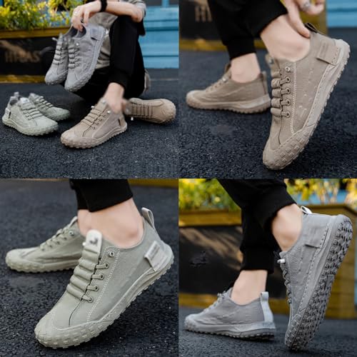 Men's Leather Breathable Slip-on Sneakers,Fashion Handmade Low Top Casual Shoes,Comfortable Soft Sole Non-Slip Canvas Shoes4