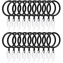 Anillos y Ganchos de Cortina, 20pcs Negro Anillas para Cortinas de Metal Argollas Colgantes 30mm, 60pcs Ganchos de Cortina de Plástico Blanco para Cortinas de Baño y Cortinas