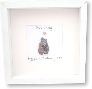 Pebble Art Wedding Picture, Congratulations On Your Engagement Couple Gift Framed And Personalised