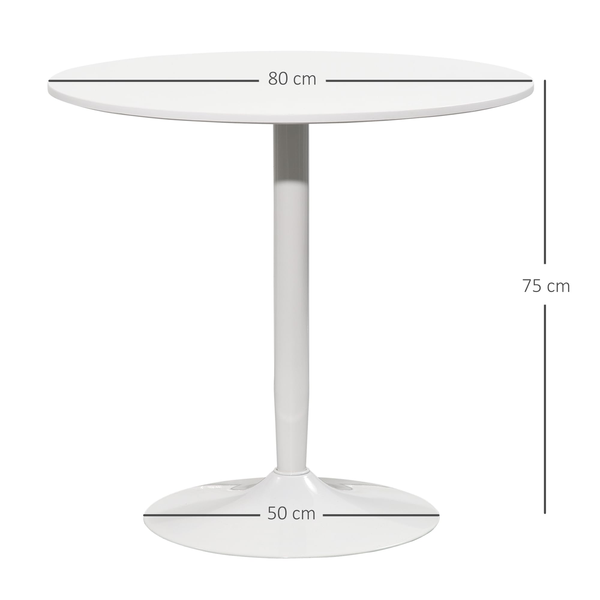 HOMCOM Table à Manger Ronde pour 2 Personnes Style Moderne 80 cm Blanc