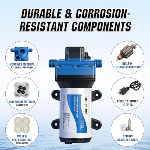 DC HOUSE 110V Camper Water Diaphragm Pump with Power Plug 42-Series 5.5GPM 70PSI High Pressure On Demand Self Priming Water Booster Pump for Kitchen Bathroom RV Garden Hose Rain Barrel Sprinkler by DC HOUSE - Image 8