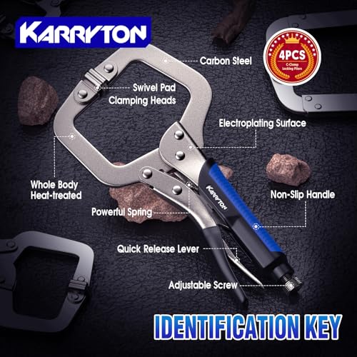 KARRYTON 4PCS C-Clamp Locking Pliers Set with Swivel Pads and Rubber Soft Grips, 6/9/11/14 Inch Heavy Duty Carbon Steel Welding Clamp Tools for Woodworking, Welding and DIY Projects by KARRYTON - Image 3