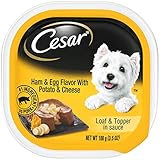 CESAR Soft Wet Dog Food Loaf & Topper in Sauce Ham & Egg Flavor with Potato & Cheese, (24) 3.5 oz. Easy Peel Trays