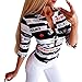 Produktbild Battnot Damen Oberteile Sommer Elegant Sexy Streifen Brief Druck Schwarz Blusen mit Knöpfe, Frauen T-Shirt Vintage Casual V-Ausschnitt Langarm Freizeithemd Pullover Lose Tunika Womens Tops S-XL