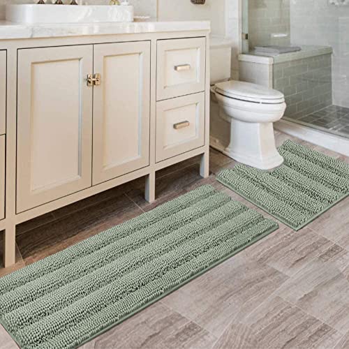 H.VERSAILTEX Bathroom Rugs Bath Rug Set 2 Piece Bathroom Contour Rug Toilet Mat Sets Non Slip Contour Bath Rug Ultra Thick Water Absorbent Striped Bath Mats Washable(47" x 17" Plus 20" x 20"