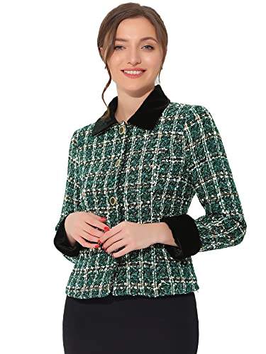 Allegra K Women's Elegant Vevelt Collared Tweed Blazer Jacket Coat