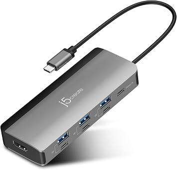 j5create USB-C Hub 4K@144Hz HDMI with 100W Fast Charge and Flexible Ports- Supports Extended 4K Display for Windows and MacBook, USB-A x 3, USB-C x 4, HDMI JCD362