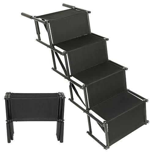 Escalera y Rampa para Perros Grandes y Pequeños - Plegable, Cargable Hasta 75 kg (Negro)