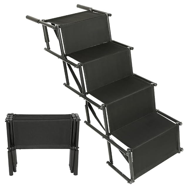 Escalera y Rampa para Perros Grandes y Pequeños - Plegable, Cargable Hasta 75 kg (Negro)