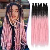 20 Strands 24 Inch Human Hair Single Ended Ombre Pink Crochet Dreads Extensions 0.6 cm Width Handmade Loc Extensions Reggae Style Braiding Hair for Women Men (24Inch,1B/Pink)