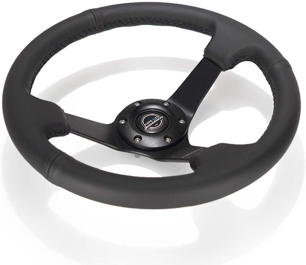 NRG Innovations NRG-RST-033BK-R Reinforced Steering Wheel 330mm Sport Leather Racing (3" Deep), Comfort Grip, 4mm Matte Black Spoke with Criss Cross Stitching