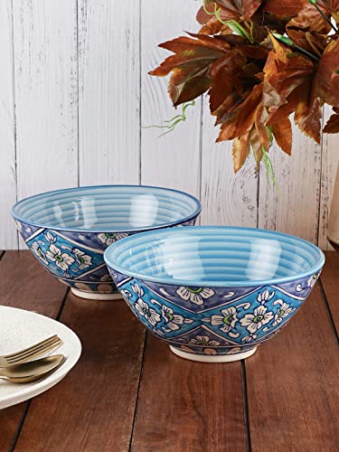 Image of miah decor Ceramic Serving Bowl Handmade Stoneware Matte Finish Serving Bowl for Food Salad Curries Pasta Noodles Snacks Rice Chutney Breakfast (MD-244-MFN)