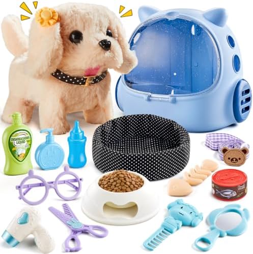 Spielzeug Hund Mit Leine LäUft Und Bellt,Hund für Mädchen ab 4 5 6 Jahre | Interaktiver Roboter Hund für Kinder und Mädchens,Geschenk für Mädchen ab 4 5 6 Jahre