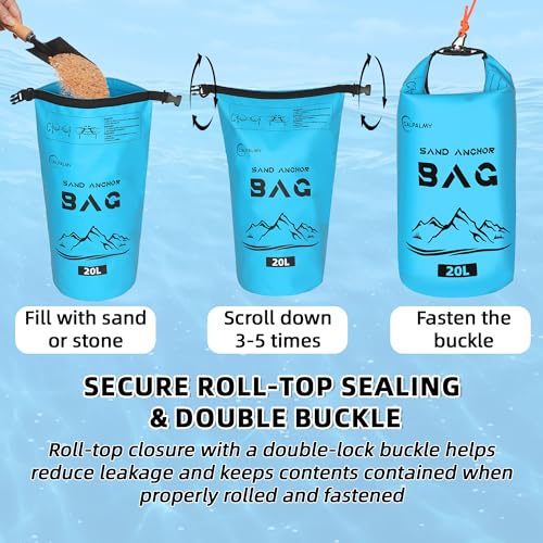 CALPALMY 2-Pack 20L Sand Anchor Bag, 2-in-1 Jet Ski & Kayak Anchor with Floating Buoy and Rope, Collapsible Waterproof Dry Bag for Boat, Paddleboard & Water Sports, Blue by CALPALMY - Used condition - Image 4
