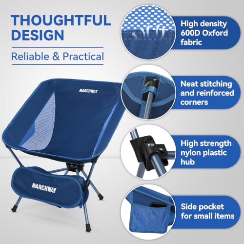 Image of MARCHWAY Lightweight Folding Camping Chair, Portable Foldable Compact for Outdoor Camp, Travel, Beach, Picnic, Festival, Hiking, Backpacking, Supports 330Lbs (Dark Blue)