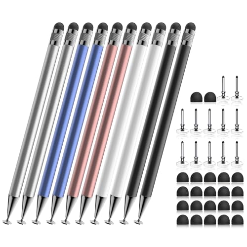 Stylus (10 Pcs)+22 Rubber Tips+12 Transparent Disc Trips,2-in-1 Stylus Pen for Touch Screen,High Precision and Sensitivity,Suitable for iPhone/ipad/Android Tablets,Compatible with All Touch Screens