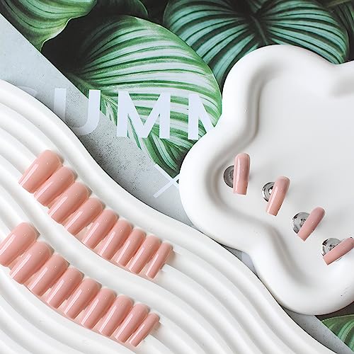 Nude Pink Press On Nails Long Square,Xcreando Coffin Fake Nails With Pure Color,Glue On Nails Square Summer Nails Glue On Nails For Women And Girls In Daily Life24Pcs #TOP2