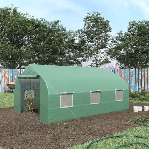 Outsunny 11.5x10x6.5 ft Walk-in Greenhouse with Roll-up Zipper Door Green - Image 2