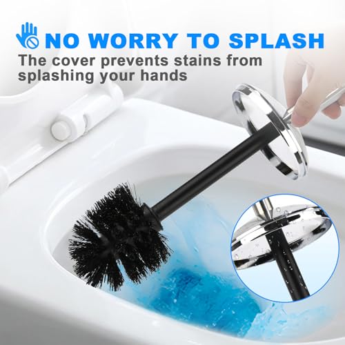 Image of Toilet Brush and Holder Set of 2 | Great Value 2-Pack for Multiple Bathrooms | Sturdy Reinforced Handle for Durability | Discreet Enclosed Caddy | 360 Deep Cleaning Bristles | (Black)