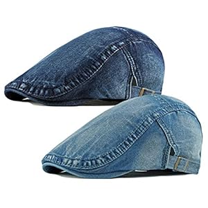 2 Pack Men’s Denim Cotton Newsboy Cap Ivy Gatsby Driving Hunting Cabbie Hats www.denim.fit 2