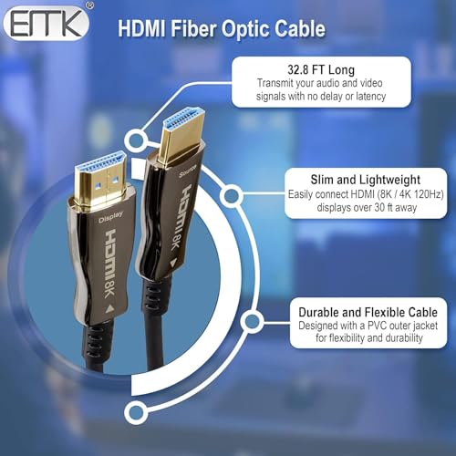 Image of EMK 8K 40 Meter HDMI 2.1 Fiber Optical Cable,10K Ultra High Speed HDMI Gen2 50m 48Gbps 4K,120Hz 8K,120Hz 10K,120Hz,eARC Dolby Vision Atmos HDR10 RTX 3080 /3090 PS5 Xbox Sony LG C9 /B9,
