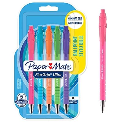 Paper Mate Flexgrip Ultra bolígrafos retráctil | punta mediana 1 0 mm | tinta negra | colores vivos | paquete de 5