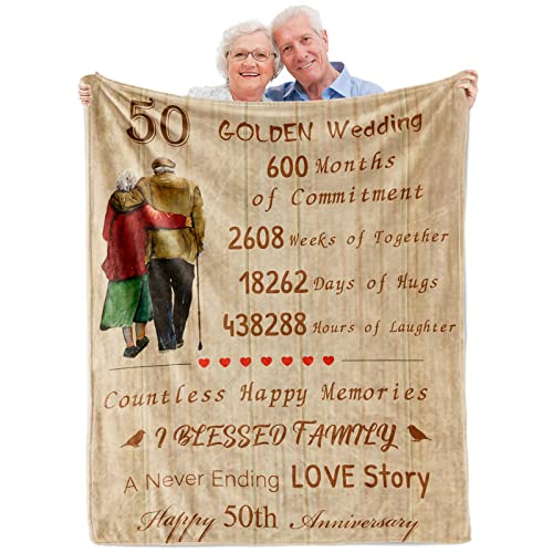 50th Anniversary Blanket Gifts, Gift for 50th Wedding Anniversary, Golden 50 Years of Marriage Gifts for Dad Mom Grandpa Grandma Grandparents, 50th for Husband Wife Gift 50x60 Inch for Couch Sofa Bed