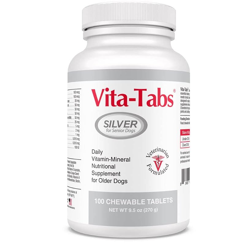 Suplemento multivitamínico mastigável para cães idosos Vita-Tabs Silver, 100 comprimidos