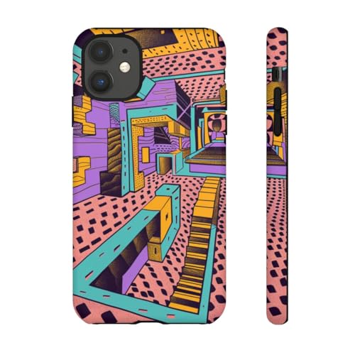 Coque iPhone 11 motif géométrique abstrait rose rigide mate