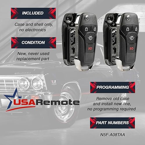 USARemote Keyless Entry Remote Key Fob Shell Case for 2013-2016 Ford Fusion Remote (N5F-A08TAA), Set of 2 by USARemote - Image 4