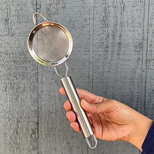 One Stripe Chai Stainless Steel Strainer, Tea Strainer With Long Handle, Fine Mesh Tea Strainer, Portable Tea Infuser For Home Kitchen, Durable, Round Shape (Silver) #TOP4