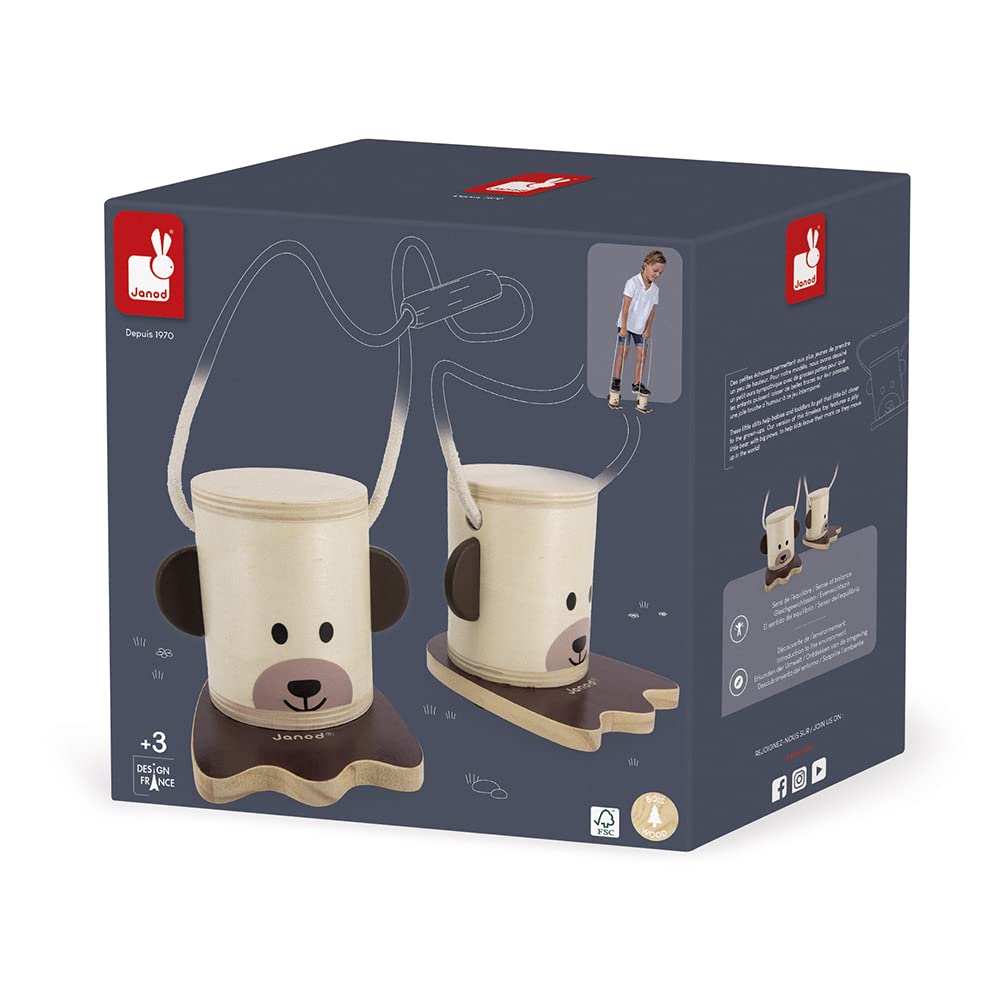 Janod - Petites Echasses en Bois Pattes d'ours - Jeu de Plein Air - Hauteur Réglable – Apprentissage de l'Equilibre - Certifié FSC - Peinture à l'eau - Dès 3 Ans, J03174