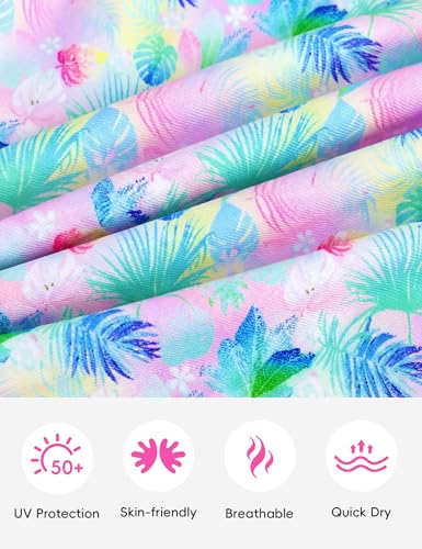 Image of Girls Swimsuit 2 Piece Rash Guard Set Short Sleeve Bathing Suits UPF 50+ Summer Beach Swimwear