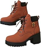 HCHCTRY Women's Chunky Lace Up Booties Platform High...