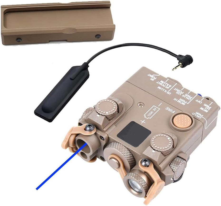 Nylon DL-A2 Box Aiming Laser Sight(with Red/Green/Blue Laser + IR Laser + Flashlight & Mount),& Modular Remote Pressure Switch & Pressure Switch Mount Slot, for 20mm Rail, Tan
